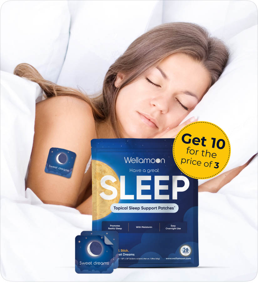 Woman sleeping peacefully with Wellamoon sleep patch